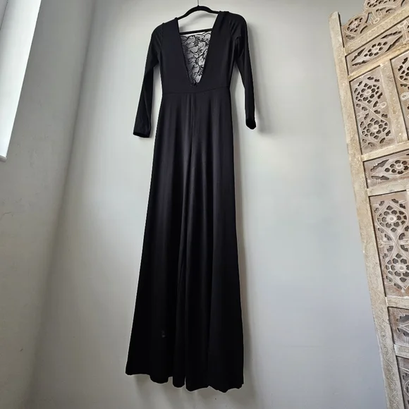 Nightcap Black Lace Inset Wide Leg Open Back Model Jumpsuit